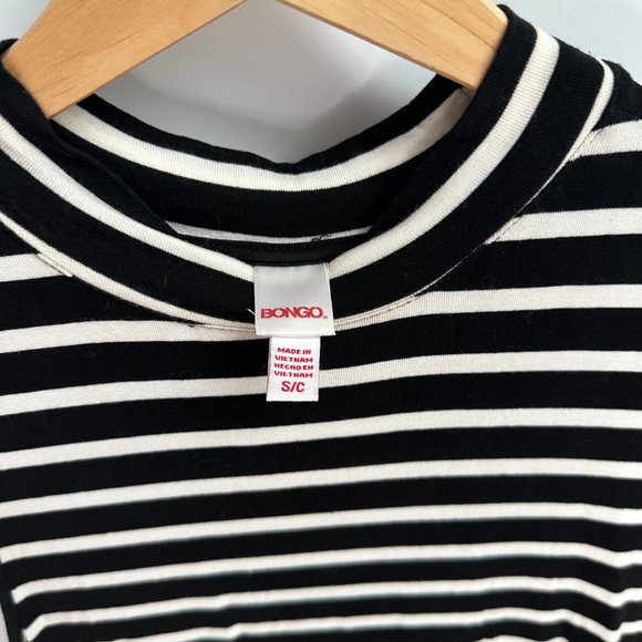 Bongo High Neck Shift Jersey Dress Black White Stripe Size Small - Picture 3 of 4